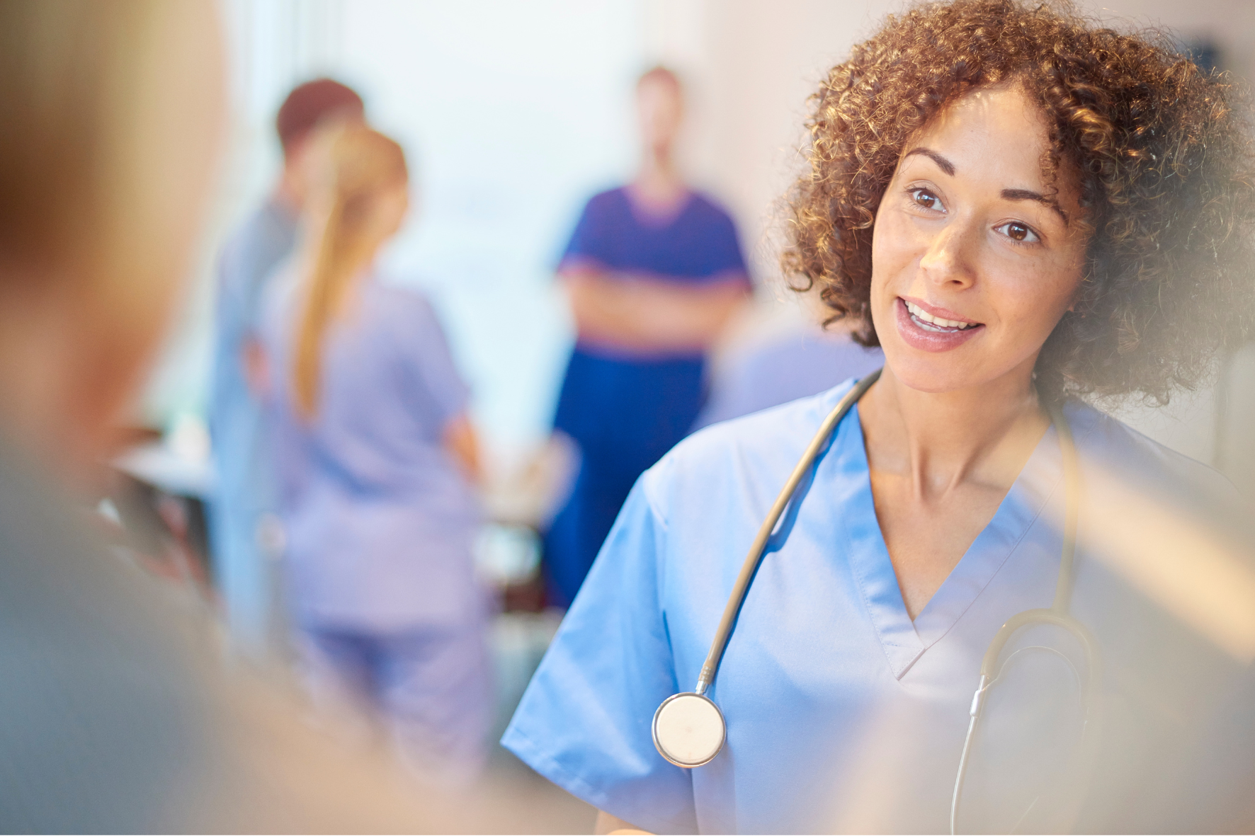 Afbeelding, vrouw, ziekenhuis. 